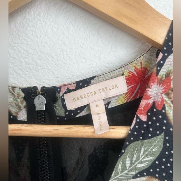 Rebecca Taylor Kamea Fleur Silk V-Neck Floral Mini Dress Smocked Flutter - Picture 8 of 13